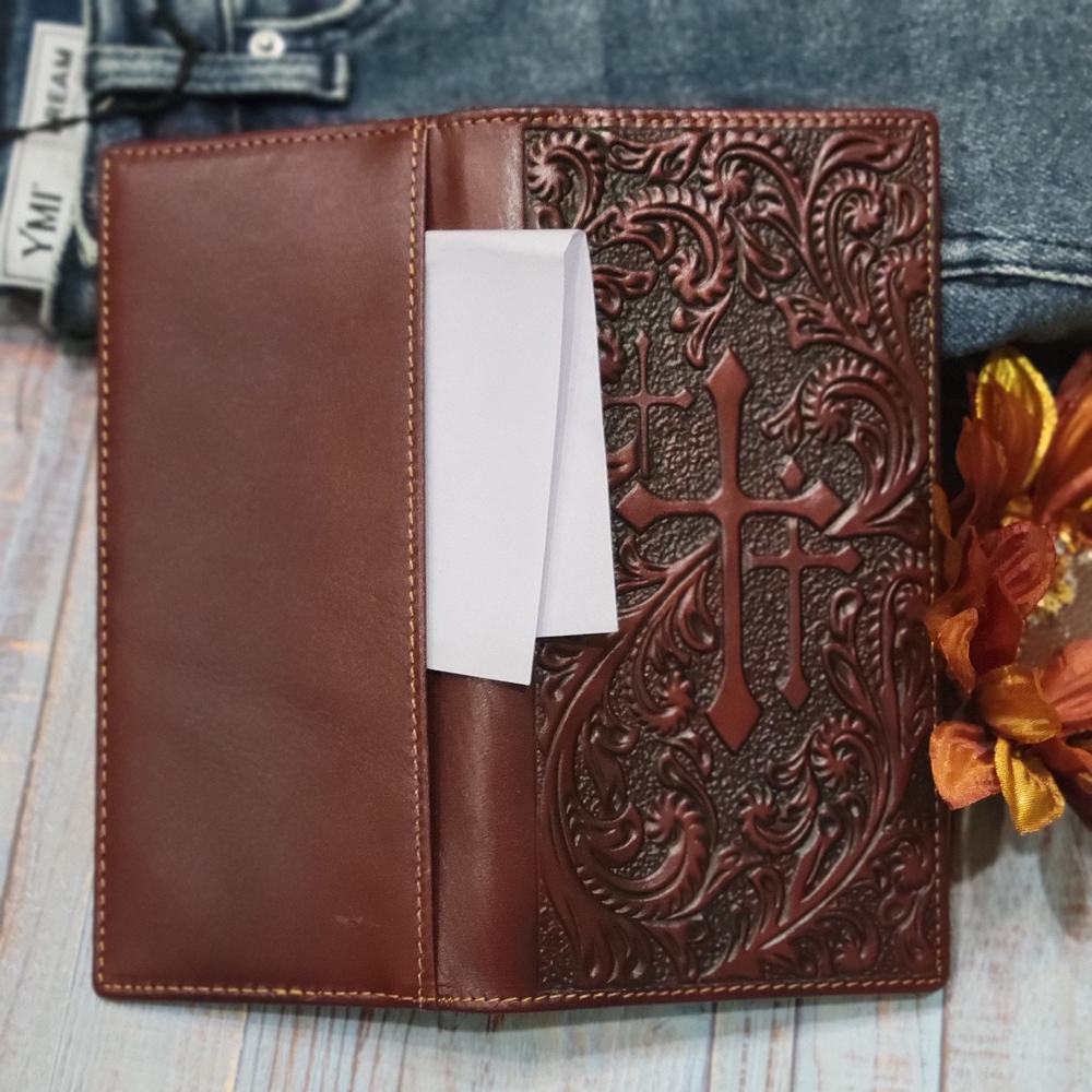 Cross Western Wallet Rodeo Cowboy Religious Real Leather bifold Brown Wa… - Picture 6 of 10